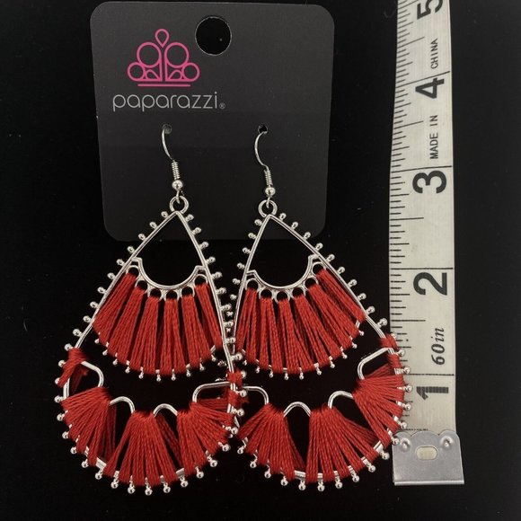 Paparazzi Fashion Jewelry Samba Scene Red Hook Earrings - Picture 2 of 3